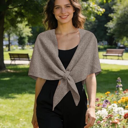 Pashmina Shawl Wraps for Women, Soft Wool Cashmere Shoulder Top Elegance Knitted Cardigan Cape Triangle Shawl Scarf (Khaki) in Saudi Arabia