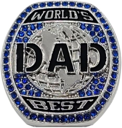 Champions Club World's Best Dad Ring, Silver Championship Style Ring with 90 Blue Crystals and American Flag Jewelry Gift for Men Dad Father Husband Award Birthday Present HYPOALLERGENIC in Saudi Arabia