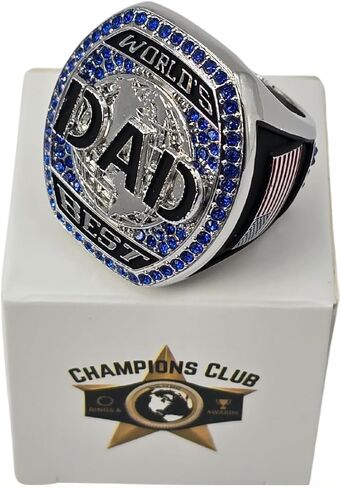 Champions Club World's Best Dad Ring, Silver Championship Style Ring with 90 Blue Crystals and American Flag Jewelry Gift for Men Dad Father Husband Award Birthday Present HYPOALLERGENIC in Saudi Arabia