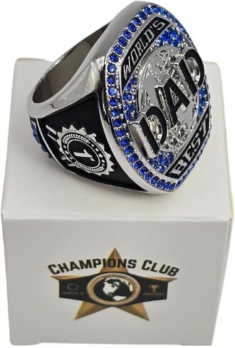 Champions Club World's Best Dad Ring, Silver Championship Style Ring with 90 Blue Crystals and American Flag Jewelry Gift for Men Dad Father Husband Award Birthday Present HYPOALLERGENIC in Saudi Arabia