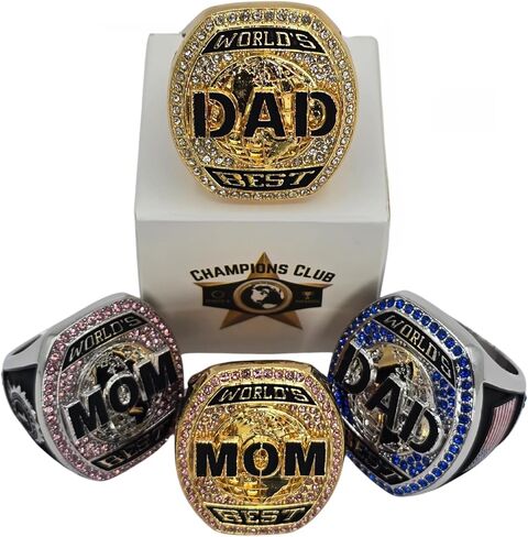 Champions Club World's Best Dad Ring, Silver Championship Style Ring with 90 Blue Crystals and American Flag Jewelry Gift for Men Dad Father Husband Award Birthday Present HYPOALLERGENIC in Saudi Arabia