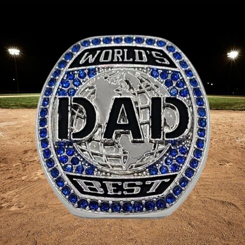 Champions Club World's Best Dad Ring, Silver Championship Style Ring with 90 Blue Crystals and American Flag Jewelry Gift for Men Dad Father Husband Award Birthday Present HYPOALLERGENIC in Saudi Arabia