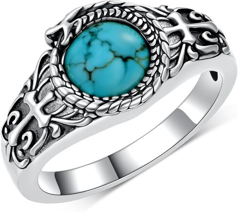 Dragon Turquoise Rings for Men 925 Sterling Silver Turquoise Croos Rings Western Nature Gemstone Turquoises Jewelry Gifts for Men in Kuwait