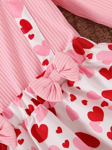 VARMILO Toddler Girls Dresses Long Sleeve A-Line Swing Heart Print Ruffle Sleeve Bowknot Party Valentine's Day Dress in Saudi Arabia