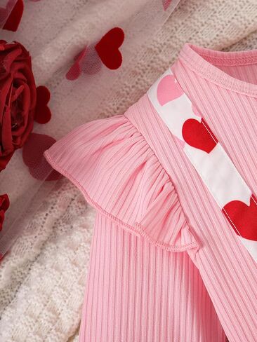VARMILO Toddler Girls Dresses Long Sleeve A-Line Swing Heart Print Ruffle Sleeve Bowknot Party Valentine's Day Dress in Saudi Arabia