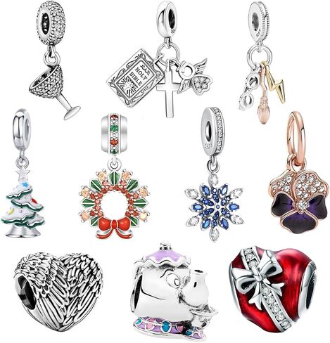 10 Pack Charms Sets 925 Sterling Silver Charm Fits Women's Charm Bracelet & Necklace Are the Perfect Jewelry Gift for Women, Ideal for Christmas, Birthdays, Mother's Day, and Valentine's Day. in Saudi Arabia