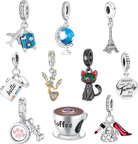 10 Pack Charms Sets 925 Sterling Silver Charm Fits Women's Charm Bracelet & Necklace Are the Perfect Jewelry Gift for Women, Ideal for Christmas, Birthdays, Mother's Day, and Valentine's Day. in Saudi Arabia