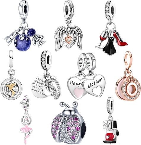 10 Pack Charms Sets 925 Sterling Silver Charm Fits Women's Charm Bracelet & Necklace Are the Perfect Jewelry Gift for Women, Ideal for Christmas, Birthdays, Mother's Day, and Valentine's Day. in Saudi Arabia