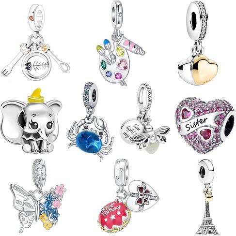 10 Pack Charms Sets 925 Sterling Silver Charm Fits Women's Charm Bracelet & Necklace Are the Perfect Jewelry Gift for Women, Ideal for Christmas, Birthdays, Mother's Day, and Valentine's Day. in Saudi Arabia