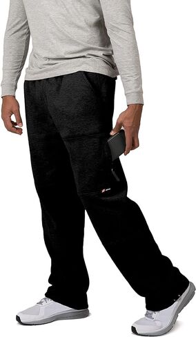 VIBES Men's Cargo Zipper Pocket Sweatpants Adjustable Bungee Cord Open Bottom in Kuwait