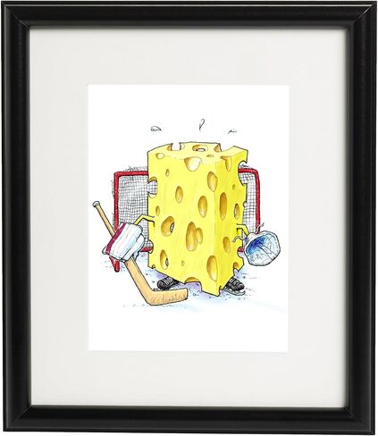 Swiss Cheese Hockey Goalie Humor Cartoon/Illustration Signed by Artist, Matted, Quality Framed and Signed (Natural Wood) (Natural Wood) in Saudi Arabia