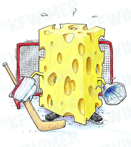 Swiss Cheese Hockey Goalie Humor Cartoon/Illustration Signed by Artist, Matted, Quality Framed and Signed (Natural Wood) (Natural Wood) in Saudi Arabia