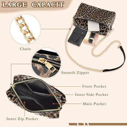 Leopard Crossbody Bags Purses for Women Brown Leather Handbag Shoulder Bag Wallets for Travel in Saudi Arabia
