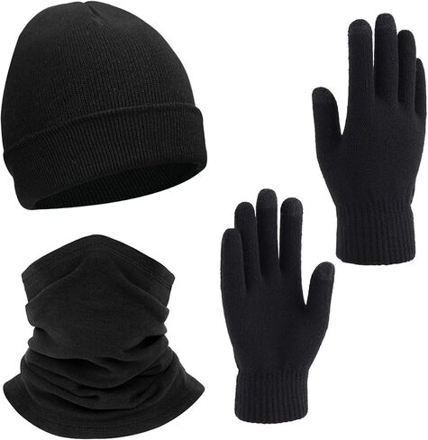 3PCS Winter Hats Neck Gaiter Gloves Set Knit Warmer Winter Skull Cap Beanie for Women Soft Frabic Face Cover Warm Gloves in Saudi Arabia
