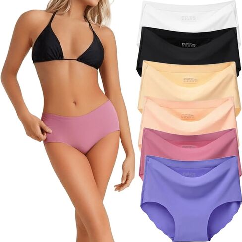Womens Seamless Underwear mid-rise briefs Underpants No Show Panties Soft Touch Comfort Butt Lifter Briefs(6 Packs) in Saudi Arabia