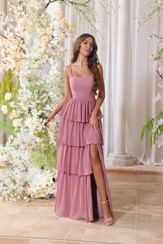 Chiffon Tiered Bridesmaid Dresses for Women Corset Tiered Formal Evening Pleated Wedding Guest Gown in Saudi Arabia