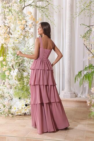 Chiffon Tiered Bridesmaid Dresses for Women Corset Tiered Formal Evening Pleated Wedding Guest Gown in Saudi Arabia