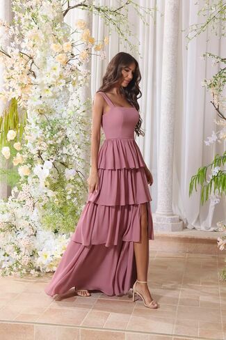 Chiffon Tiered Bridesmaid Dresses for Women Corset Tiered Formal Evening Pleated Wedding Guest Gown in Saudi Arabia
