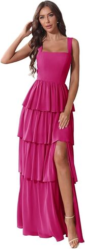 Chiffon Tiered Bridesmaid Dresses for Women Corset Tiered Formal Evening Pleated Wedding Guest Gown in Saudi Arabia