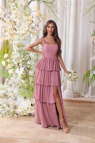 Chiffon Tiered Bridesmaid Dresses for Women Corset Tiered Formal Evening Pleated Wedding Guest Gown in Saudi Arabia
