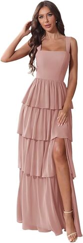 Chiffon Tiered Bridesmaid Dresses for Women Corset Tiered Formal Evening Pleated Wedding Guest Gown in Saudi Arabia