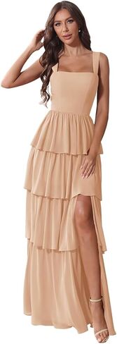 Chiffon Tiered Bridesmaid Dresses for Women Corset Tiered Formal Evening Pleated Wedding Guest Gown in Saudi Arabia