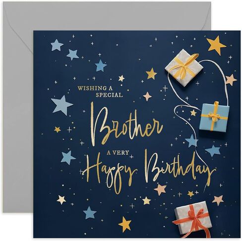 Old English Co. Nephew Birthday Card for Him - Navy Blue Male Birthday Card for Family - Stars Wrapped Gifts Presents Card Design - Modern Birthday Card | Blank Inside in Kuwait