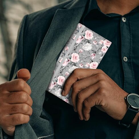 Checkbook Cover for Personal Checkbook, Cute Pu Leather check book for Women & Men, Slim Checkbook Holder with Pen Holder and Built-in Clear Plastic Divider Gray Pink Roses in Saudi Arabia