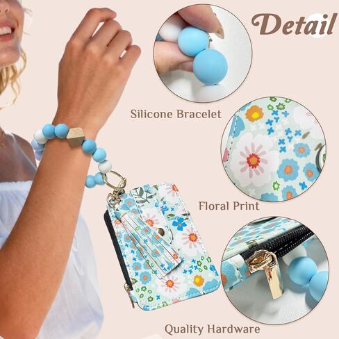 Womens Boho Beaded Wallet Keychain, Wristlet Keychain Card Holder Small Purse Gifts for Women in Saudi Arabia
