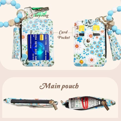 Womens Boho Beaded Wallet Keychain, Wristlet Keychain Card Holder Small Purse Gifts for Women in Saudi Arabia