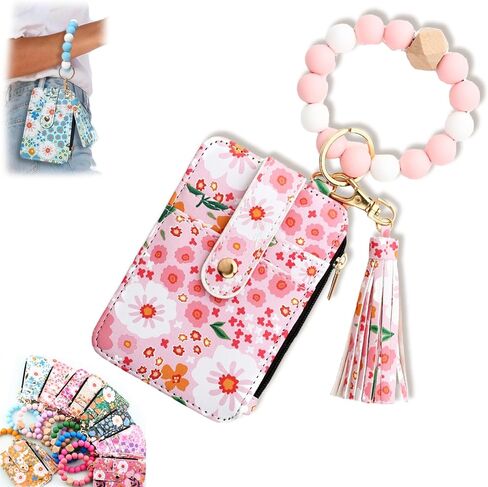 Womens Boho Beaded Wallet Keychain, Wristlet Keychain Card Holder Small Purse Gifts for Women in Saudi Arabia