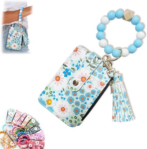 Womens Boho Beaded Wallet Keychain, Wristlet Keychain Card Holder Small Purse Gifts for Women in Saudi Arabia