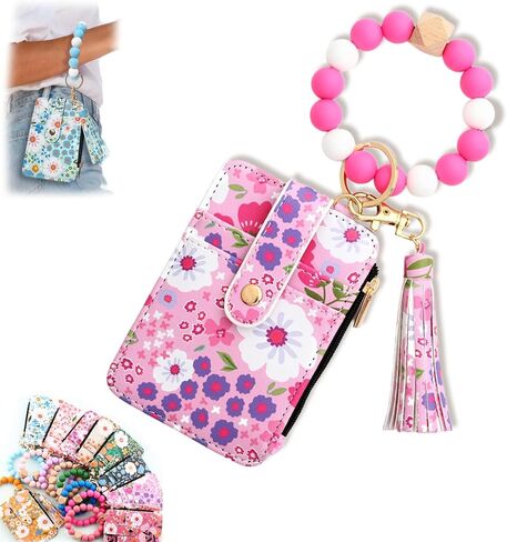 Womens Boho Beaded Wallet Keychain, Wristlet Keychain Card Holder Small Purse Gifts for Women in Saudi Arabia
