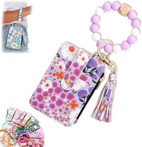 Womens Boho Beaded Wallet Keychain, Wristlet Keychain Card Holder Small Purse Gifts for Women in Saudi Arabia