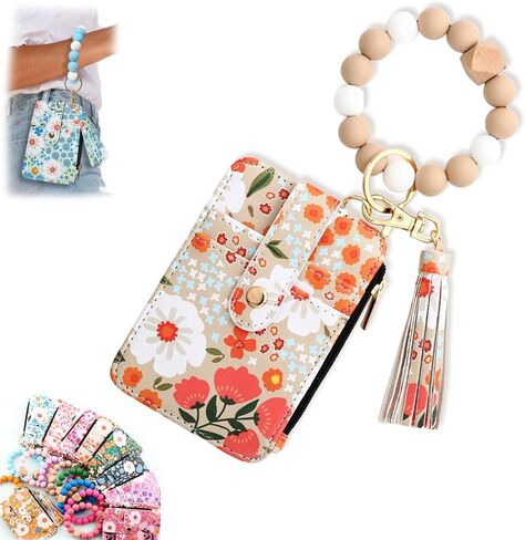 Womens Boho Beaded Wallet Keychain, Wristlet Keychain Card Holder Small Purse Gifts for Women in Saudi Arabia