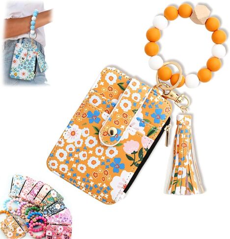 Womens Boho Beaded Wallet Keychain, Wristlet Keychain Card Holder Small Purse Gifts for Women in Saudi Arabia