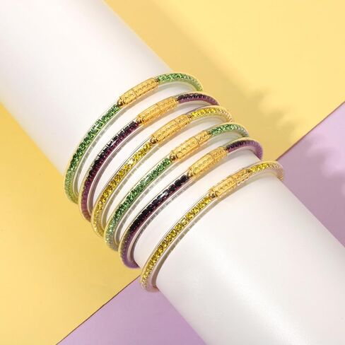 FAERLIIRY Mardi Gras Bracelets Glitter Jelly Bangles Glitter Filled Jelly Silicone Bracelets for Women Bracelets Set Waterproof Purple Green Gold Bangles Set in Saudi Arabia