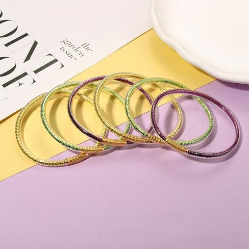 FAERLIIRY Mardi Gras Bracelets Glitter Jelly Bangles Glitter Filled Jelly Silicone Bracelets for Women Bracelets Set Waterproof Purple Green Gold Bangles Set in Saudi Arabia
