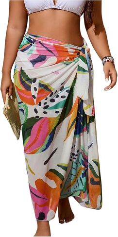 Women's Plus Size Tropical Wrap Beach Skirts Sheer Mesh Knot Side Maxi Bathing Suit Cover Up Sarong in Saudi Arabia