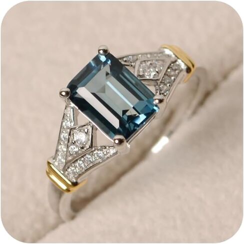 Vintage Women Aquamarine Gemstone 14k White Gold Filled Wedding Bridal Band Ring (6) in Saudi Arabia