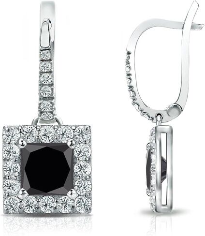 أقراط Diamond Wish من الذهب الأبيض عيار 18 قيراط المتدلية Halo Princess والماس الأسود (1 1/2 قيراط، H-I، SI1-SI2) in Saudi Arabia