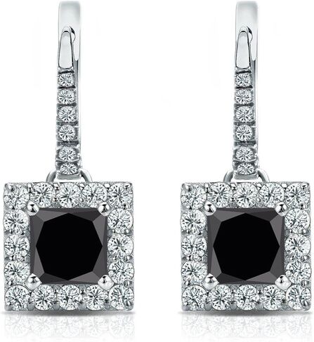 أقراط Diamond Wish من الذهب الأبيض عيار 18 قيراط المتدلية Halo Princess والماس الأسود (1 1/2 قيراط، H-I، SI1-SI2) in Saudi Arabia