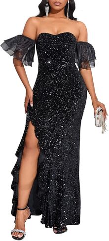 Cololura Sexy Elegant Ruffled Hem Mermaid Party Cocktail Bodycon Formal Evening Gowns Maxi Dress in Saudi Arabia