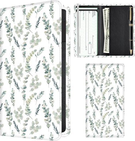 Checkbook Cover for Personal Checkbook, Cute Pu Leather check book for Women & Men, Slim Checkbook Holder with Pen Holder and Built-in Clear Plastic Divider Gray Pink Roses in Saudi Arabia