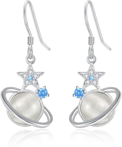 أقراط دريم بوت من الفضة الإسترلينية على شكل كوكب للنساء أقراط زحل أقراط نجمة الأرض الفضائية خطاف متدلي مجوهرات سماوية in Saudi Arabia