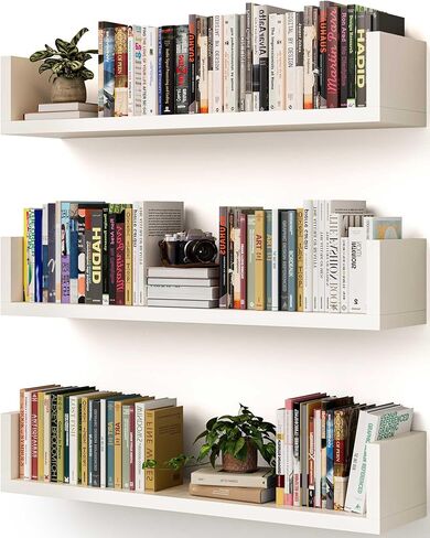 Wall Bookshelf, Set of 3, U Shaped Floating Bookshelf, Hanging Bookshelves for Wall, Wall Mounted Shelves for Living Room Bedroom Office (White, 17 Inches, 3) in Saudi Arabia