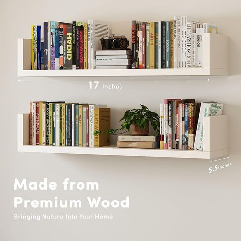 Wall Bookshelf, Set of 3, U Shaped Floating Bookshelf, Hanging Bookshelves for Wall, Wall Mounted Shelves for Living Room Bedroom Office (White, 17 Inches, 3) in Saudi Arabia
