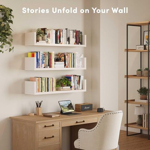 Wall Bookshelf, Set of 3, U Shaped Floating Bookshelf, Hanging Bookshelves for Wall, Wall Mounted Shelves for Living Room Bedroom Office (White, 17 Inches, 3) in Saudi Arabia