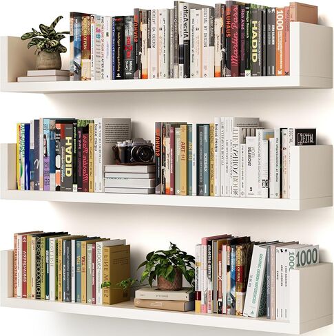 رف كتب حائطي، مجموعة من 3، رف كتب عائم على شكل حرف U، أرفف كتب معلقة للجدار، أرفف مثبتة على الحائط لغرفة المعيشة وغرفة النوم والمكتب (أبيض، 17 بوصة، 3) in Kuwait