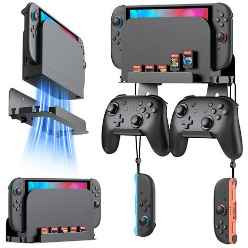 Metal Wall Mount for Nintendo Switch 2 Console 2025, Switch 2 Organizer Shelf Base Kit Behind TV, Switch 2 Accessories with 5 Card Slots and 4 Joy-con Hanger, Carbon Black in Kuwait